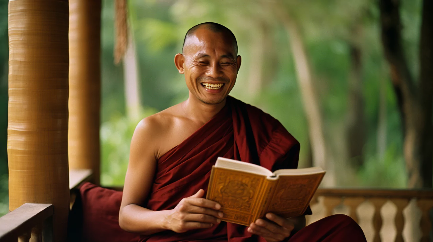 A monk reading Buddhist texts