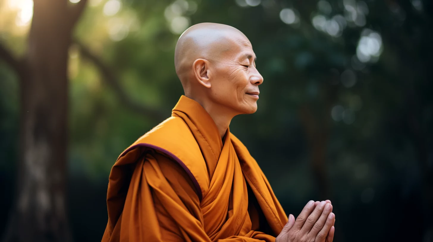 A Buddhist monk meditating