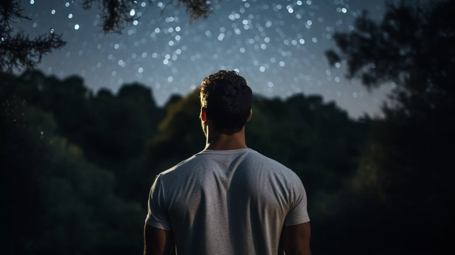 A man looking up at the starry sky