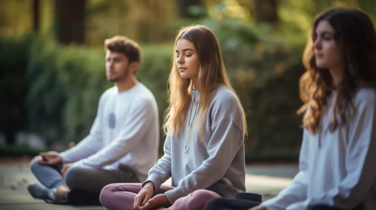 A groupd of teens meditating with affirmations for teens