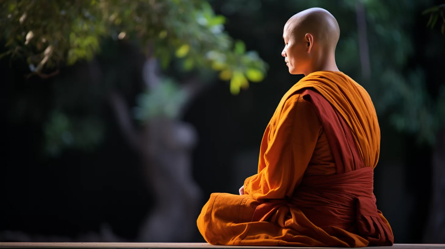 A Buddhist monk meditating