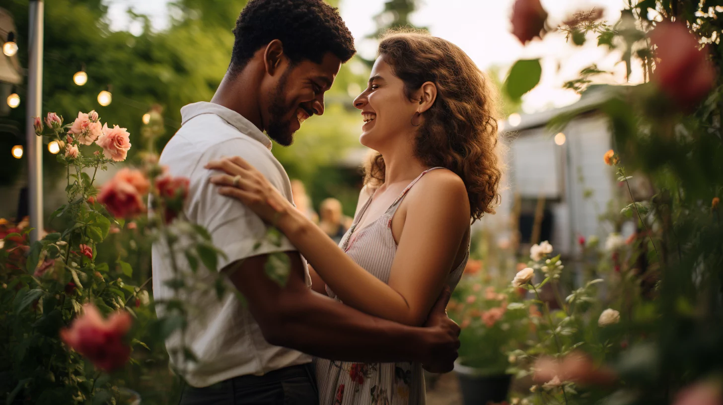 A couple dancing in the garden