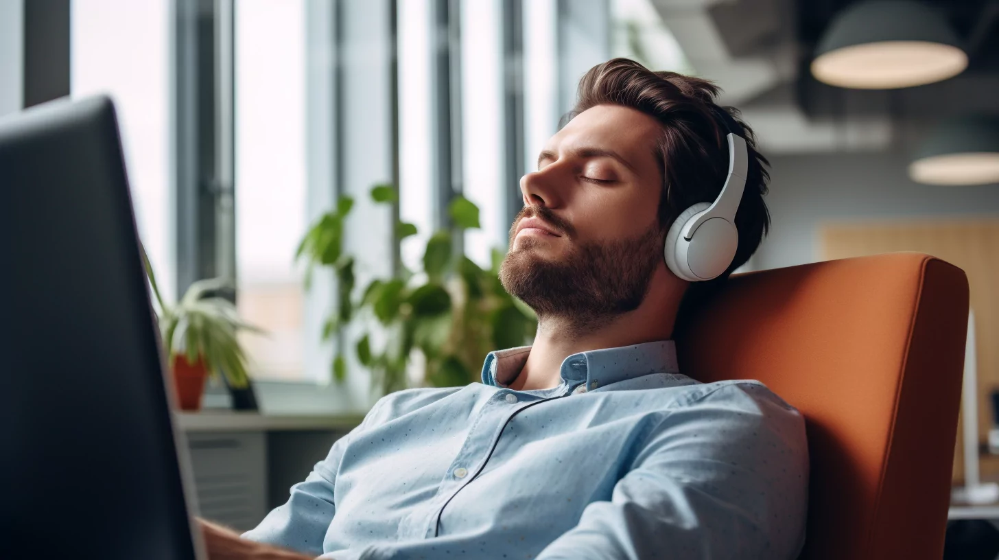 A man practicing mindfulness while at work