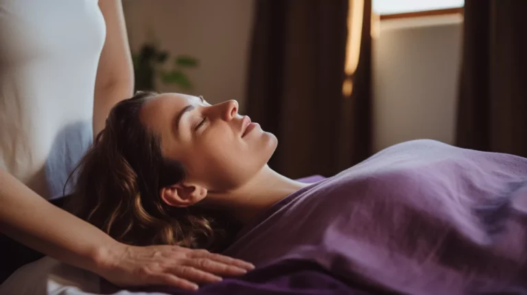 Female coach doing reiki on a client