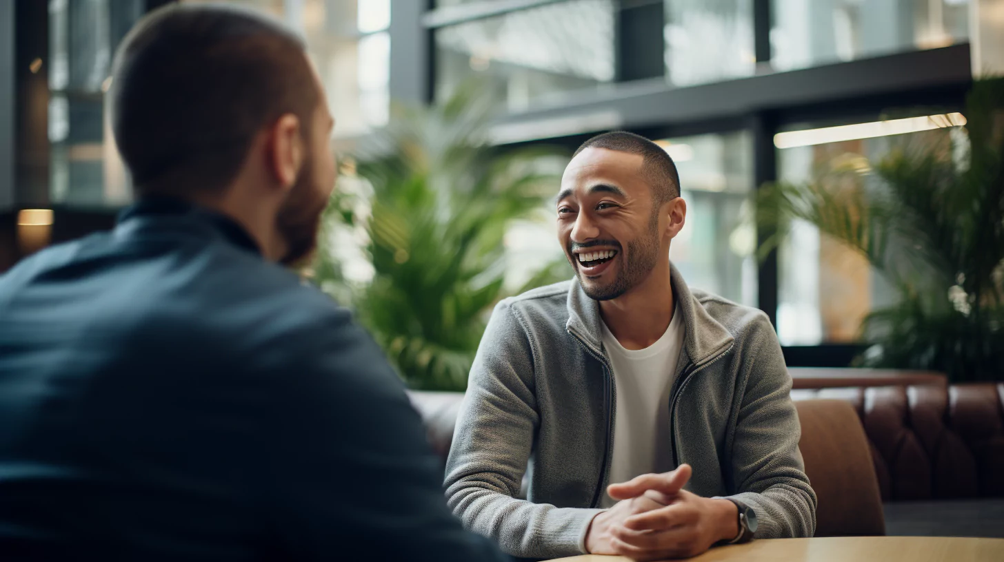 Happy client working with his confidence coach