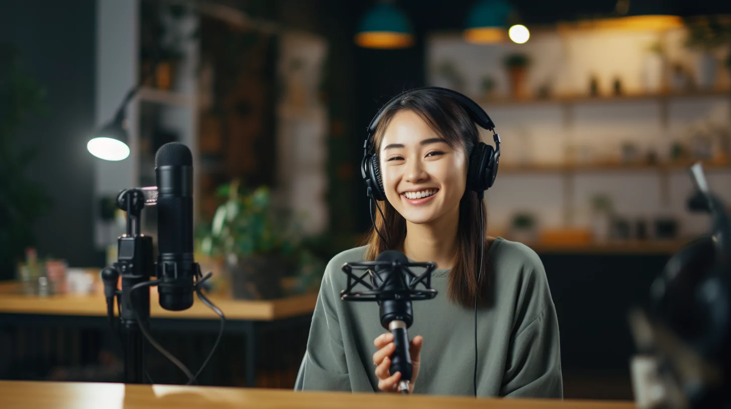 Young woman recording audio content