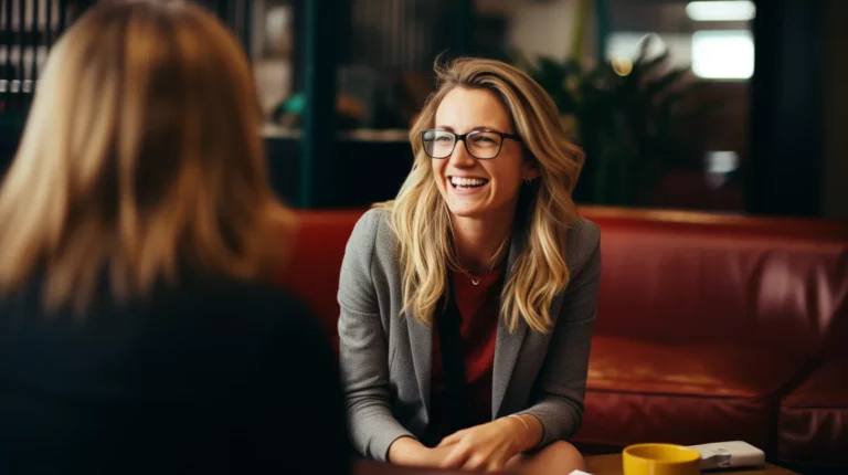 Happy woman in conversation with her coach