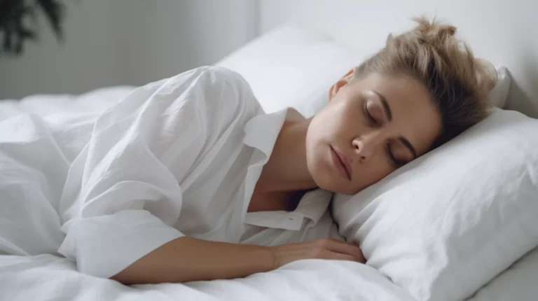 A woman sleeping in a comfortable bed