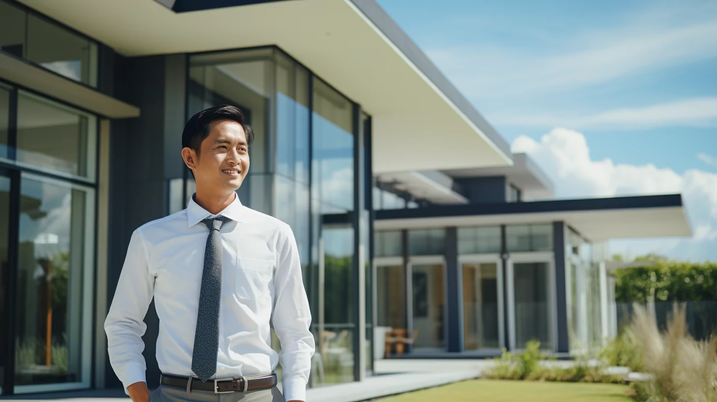 Happy businessman and his dream home