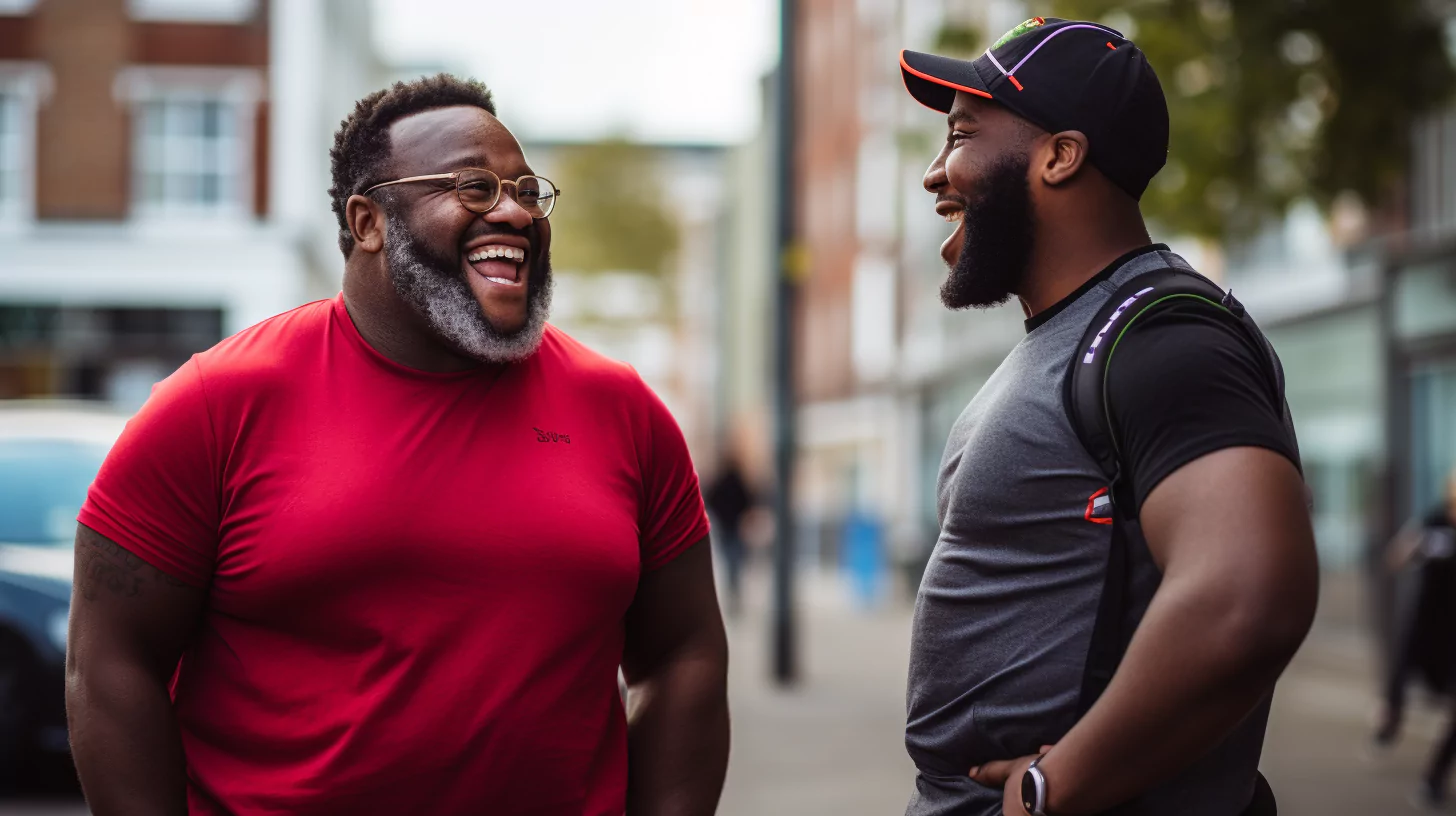 Happy man working with his health coach.