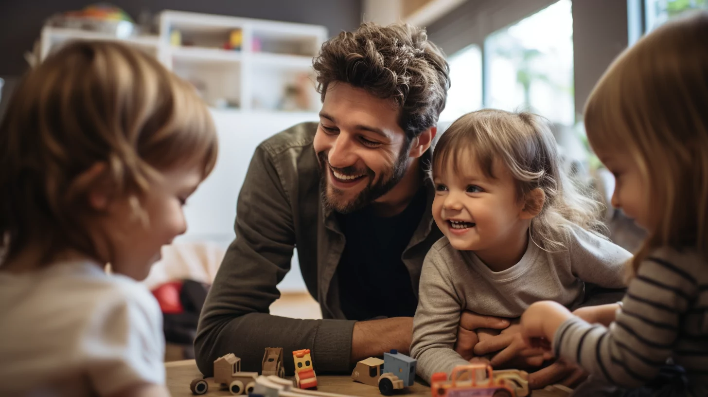 Happy man playing with his children