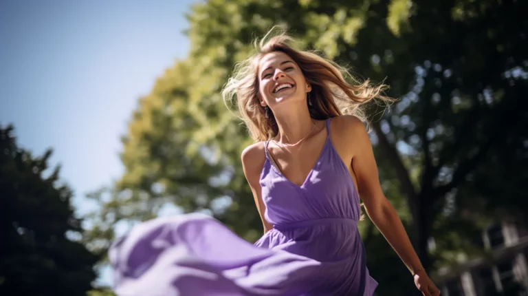 Woman dancing in a dress outdoors