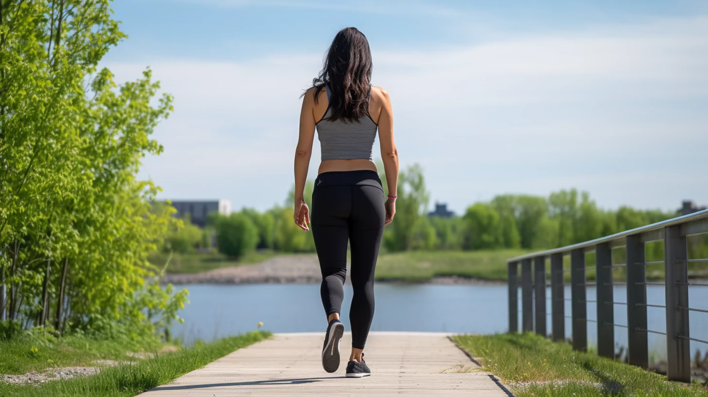 A woman walking outdoors as a glute activation workout