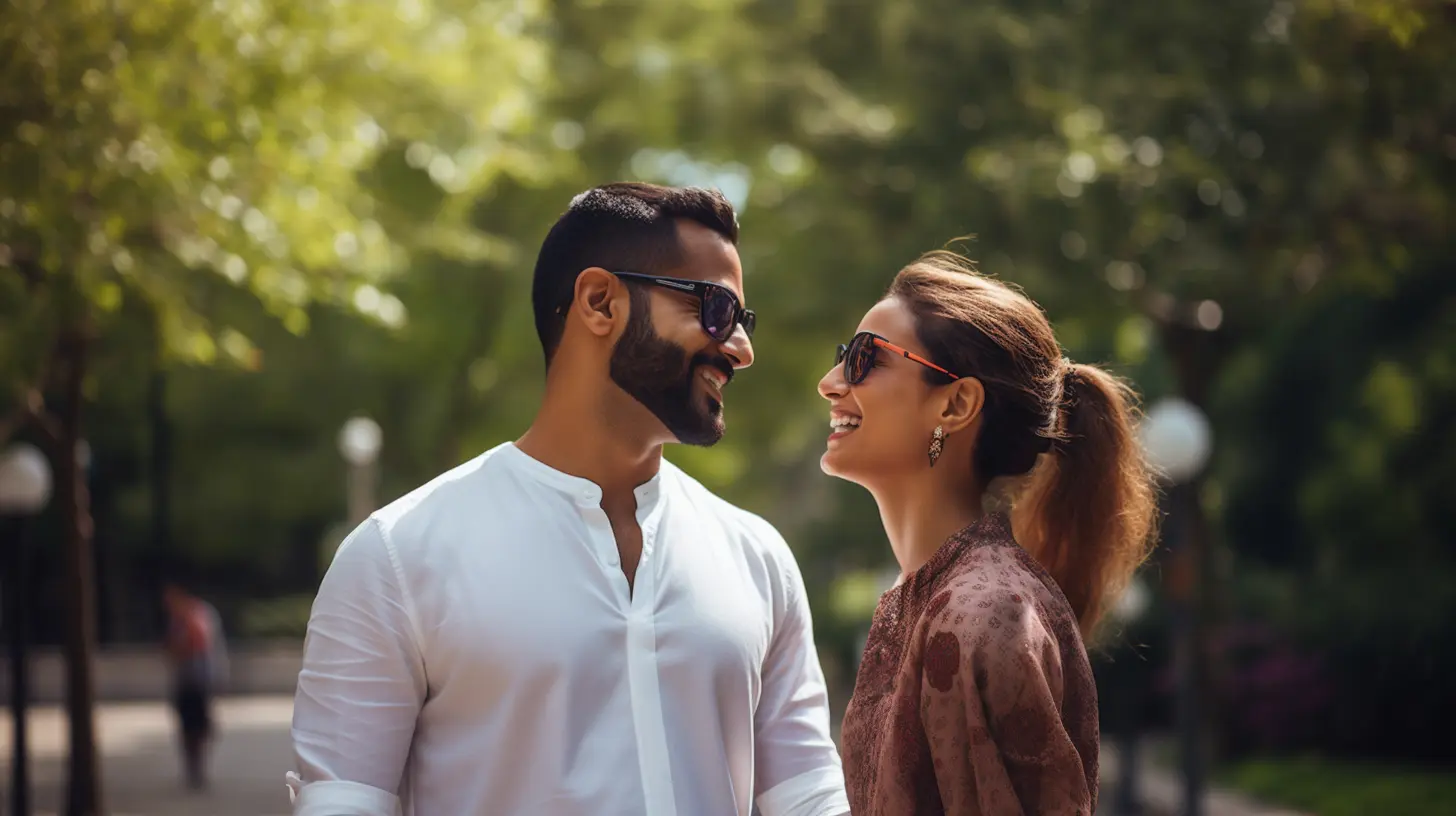 A happy couple in a park