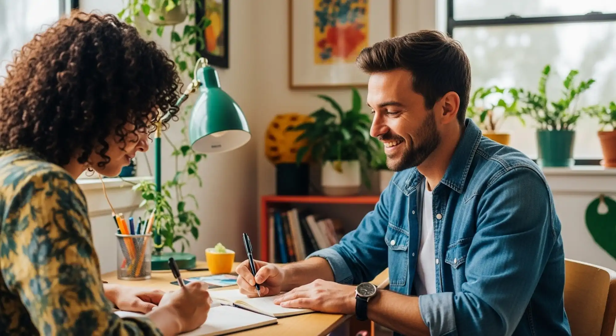 A man going through strengths-based coaching with his coach