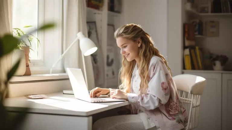 A teenager doing homework on her laptop