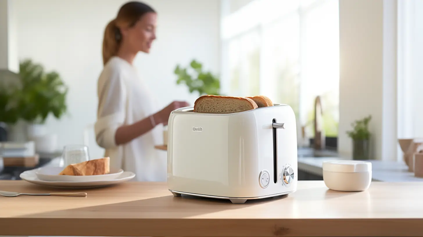 A toaster with slices of bread sitting on a kitchen counter