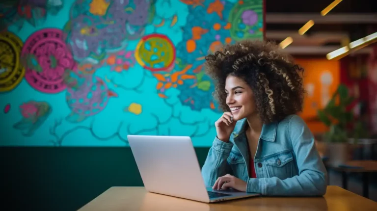 A woman working on her laptop