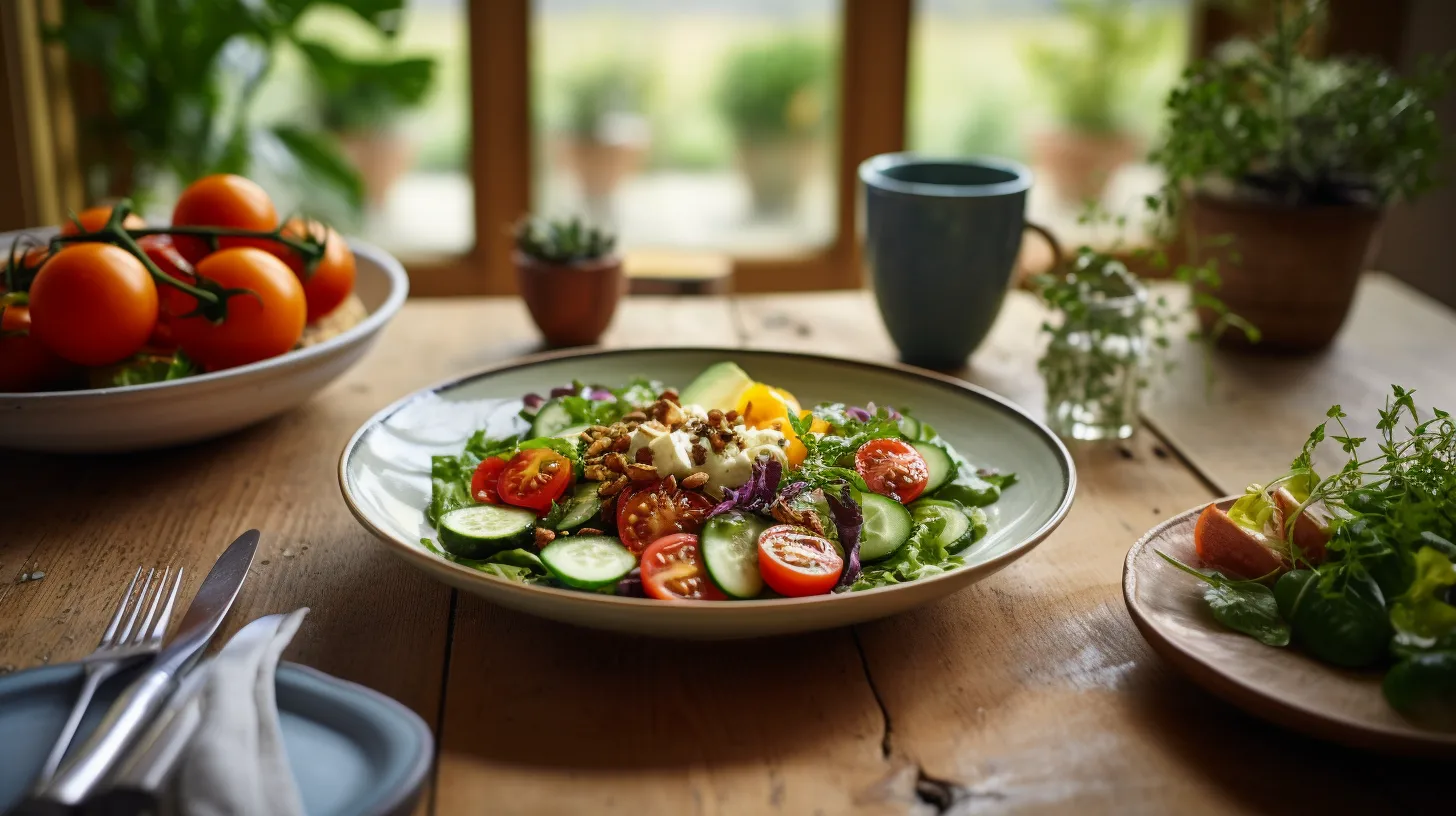 A plate of salad on a table