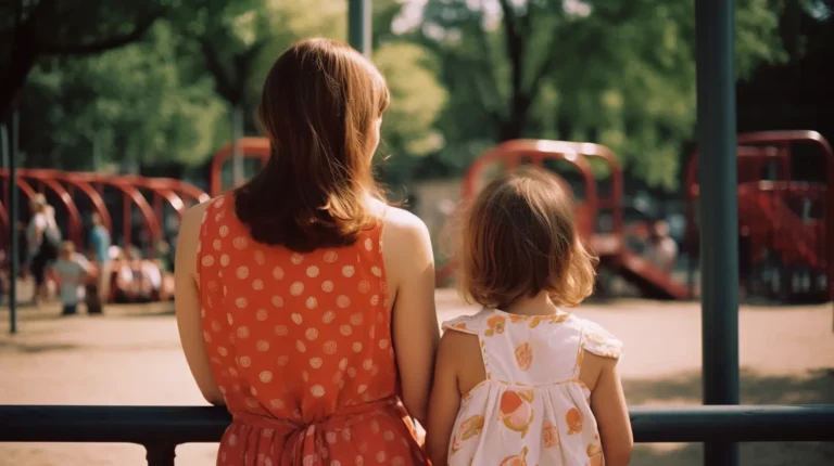 A mother with her daughter at a playground