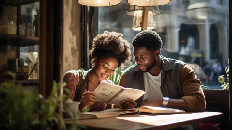 A sapiosexual couple sitting at a cafe