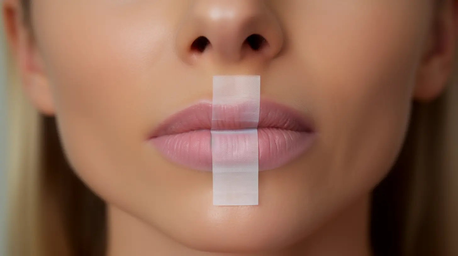 A woman practicing mouth taping