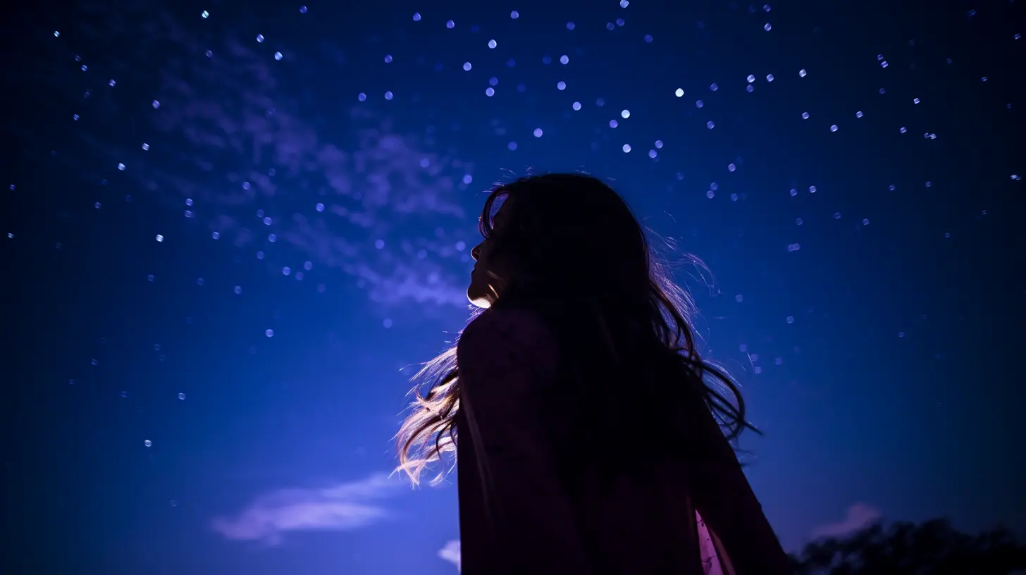 A woman staring up at the night sky