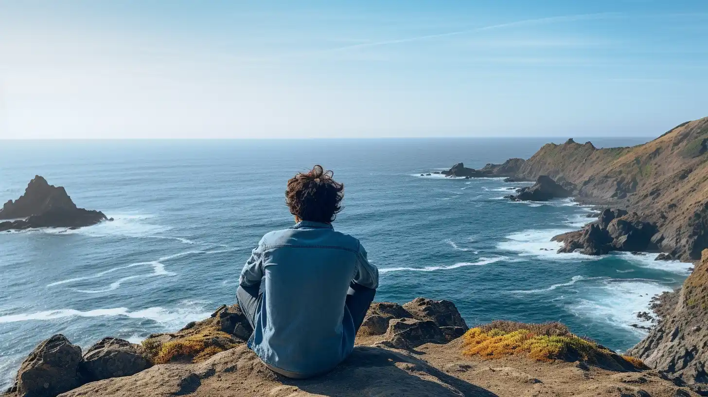 A man staring out into the vast ocean