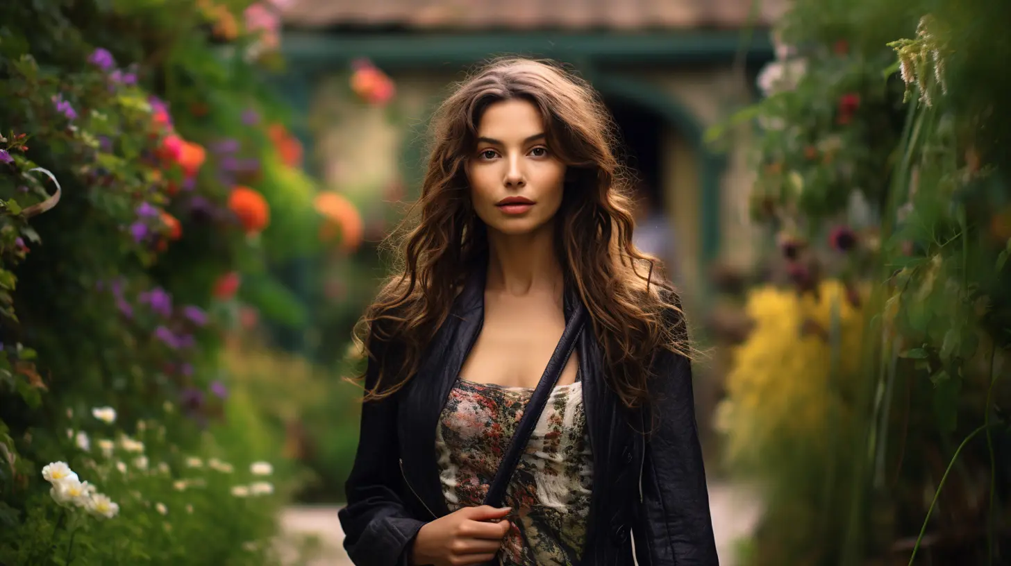 A woman with dark feminine energy walking in a garden