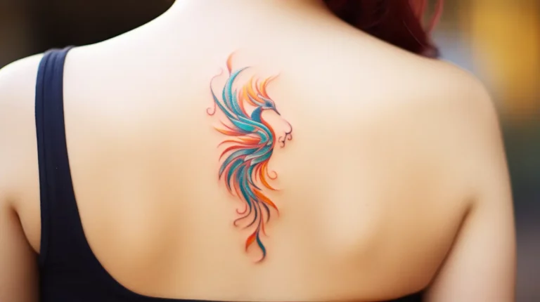 Phoenix tattoo on female upper back