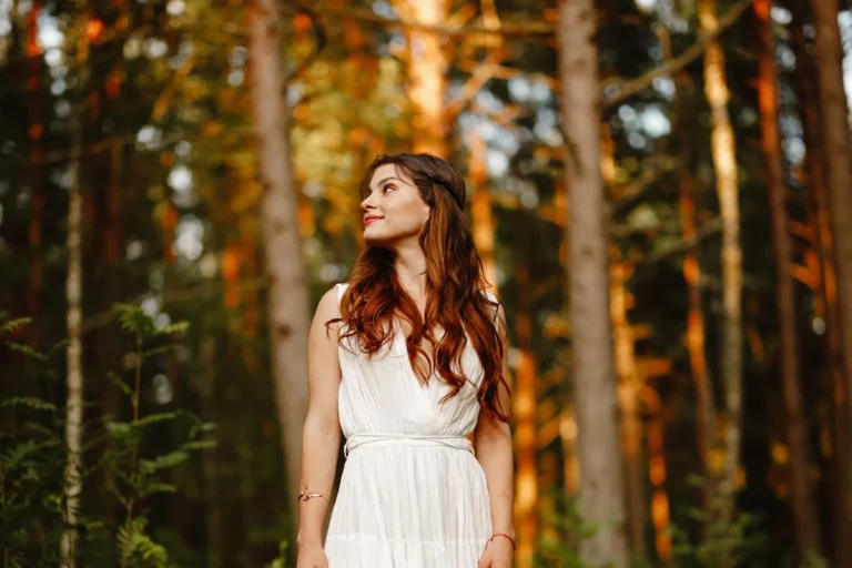 A woman in the woods on Mindfulness Day