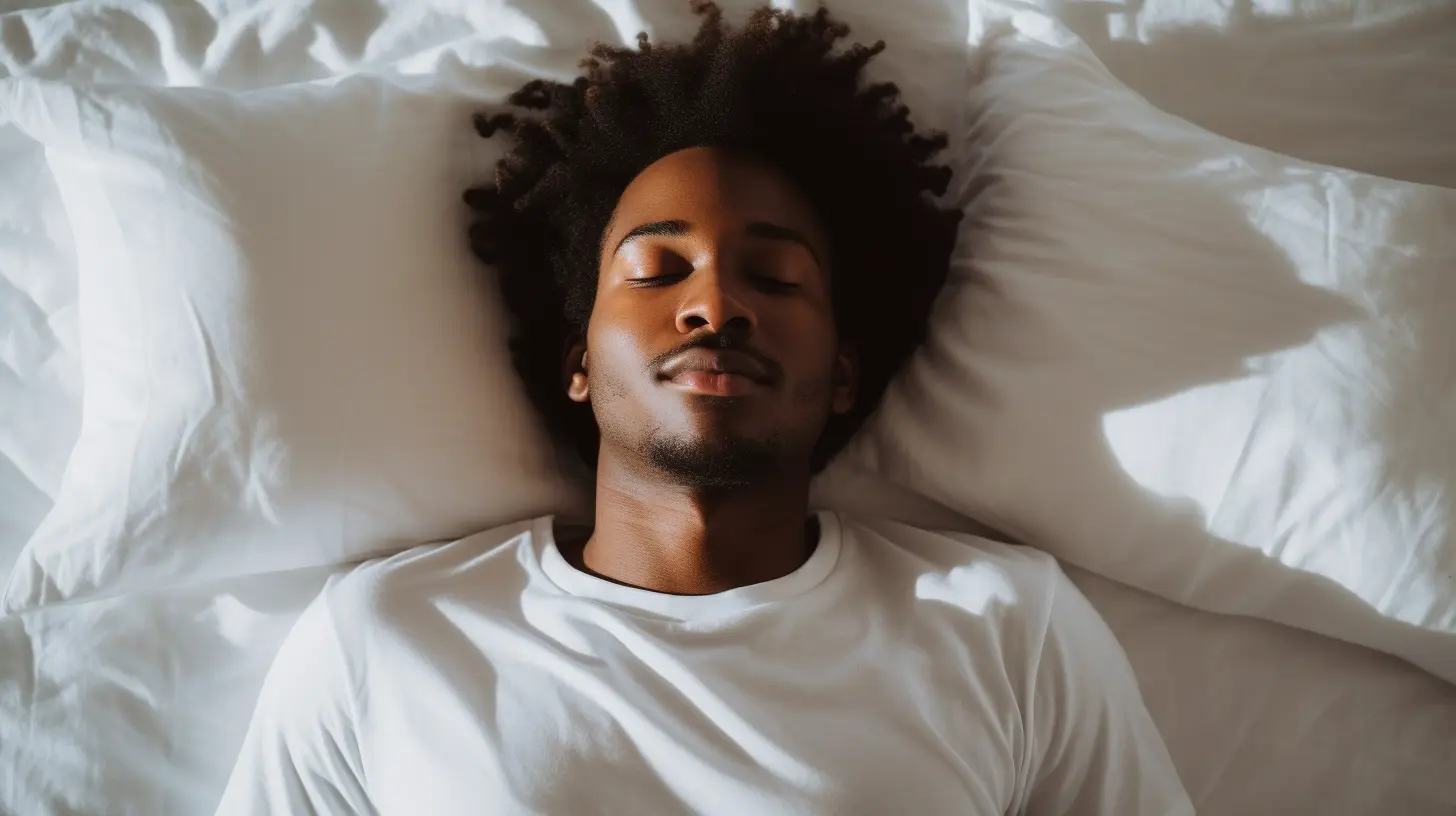 A man meditating while lying in  bed