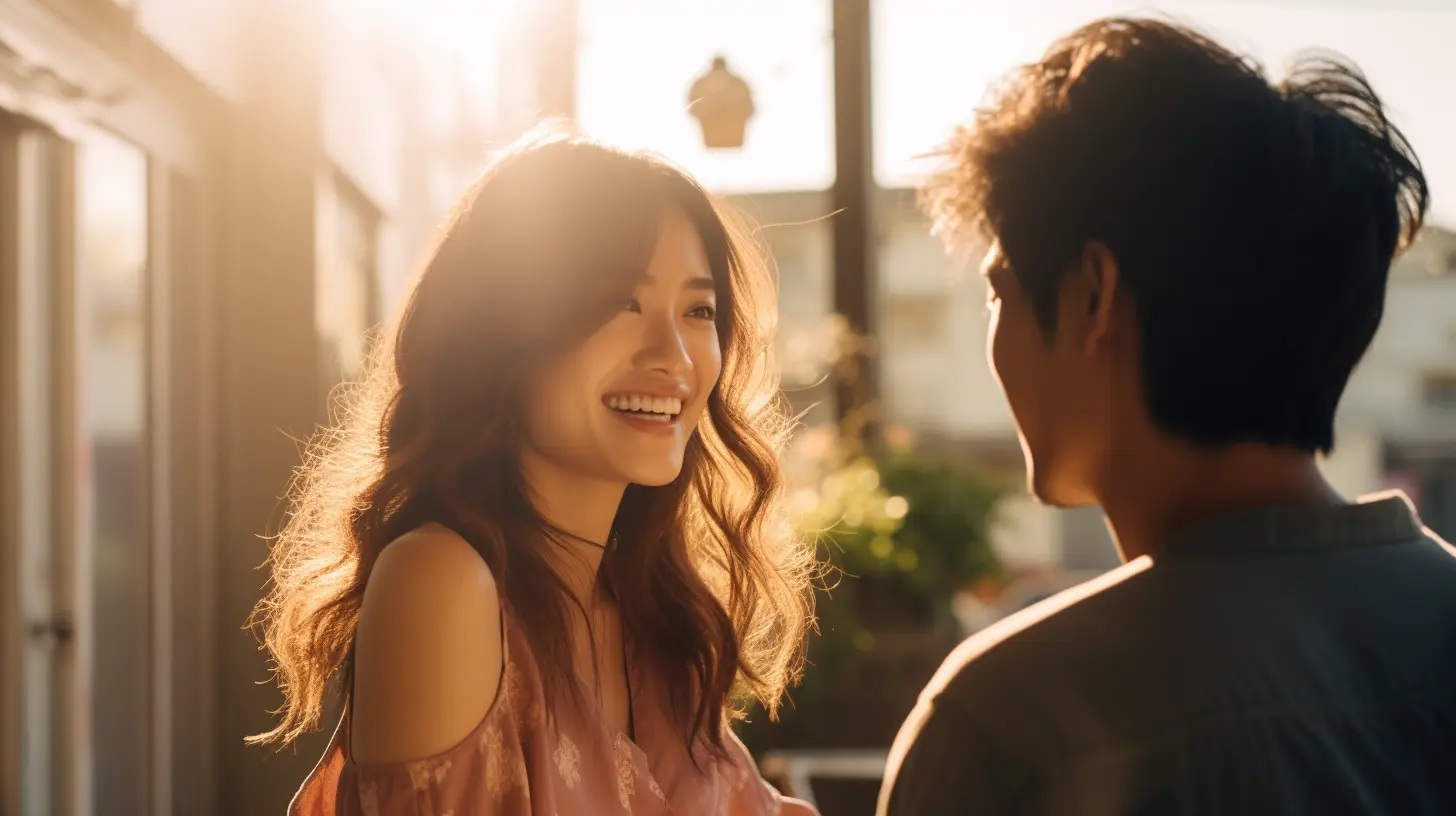 A woman having a conversation with a man