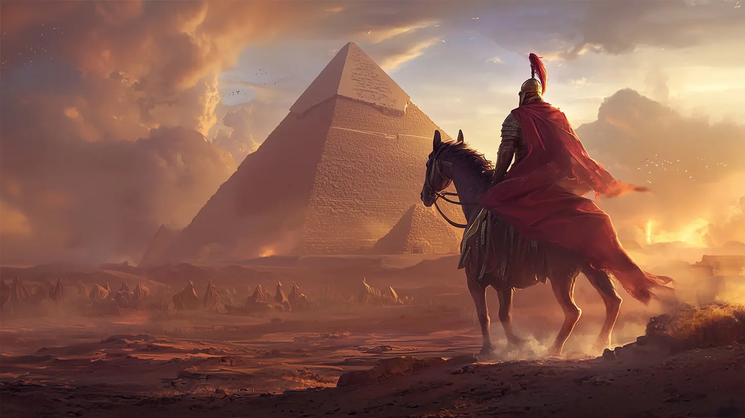 Alexander the Great looking at the pyramids
