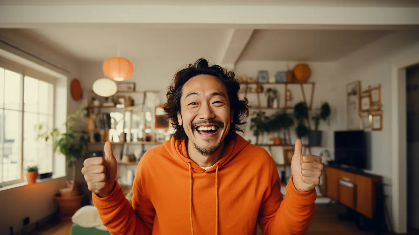 A man with self-empowerment holding two thumbs up