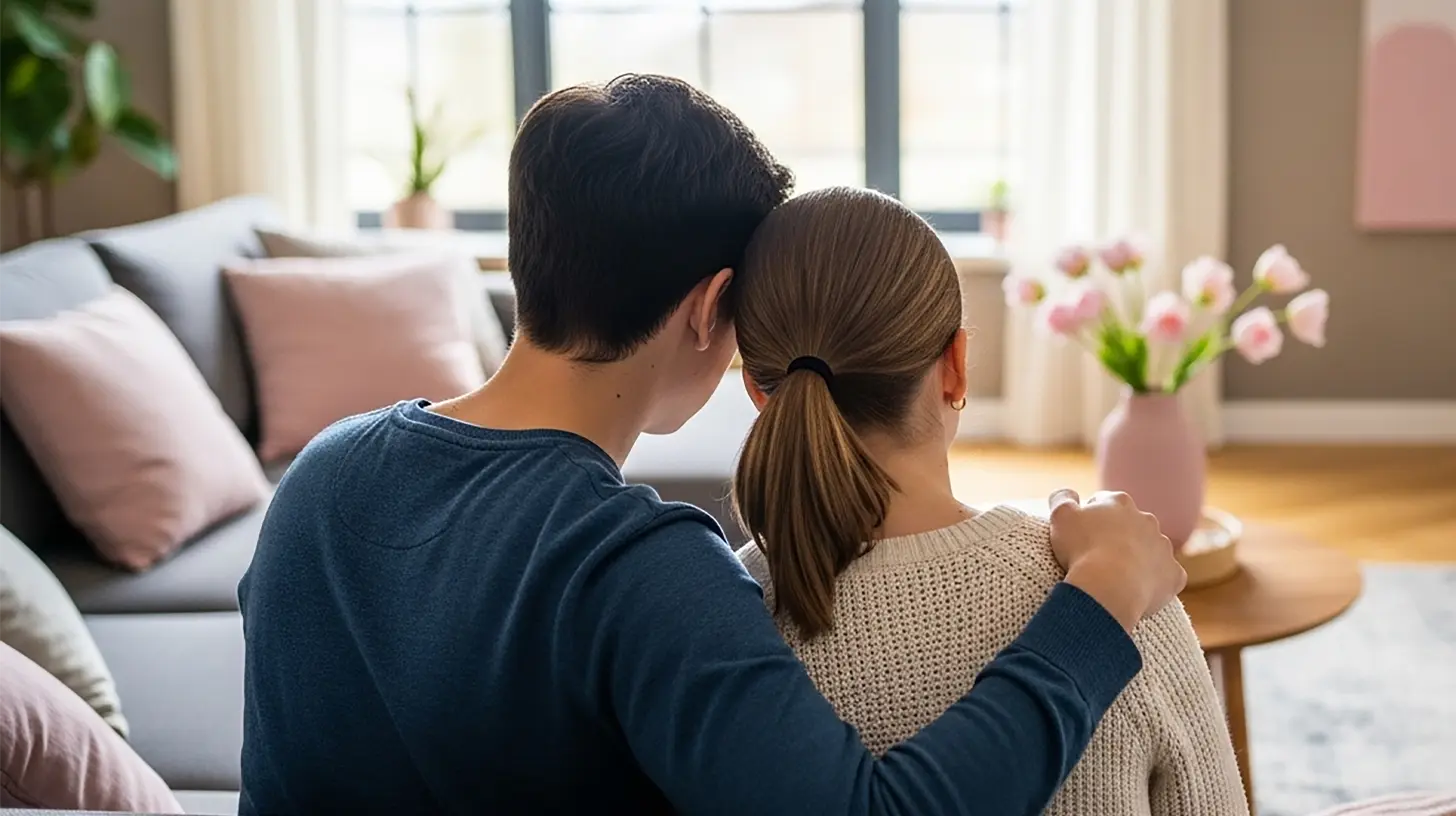 A man with his arm around a woman's shoulder, showing her compassion vs. empathy