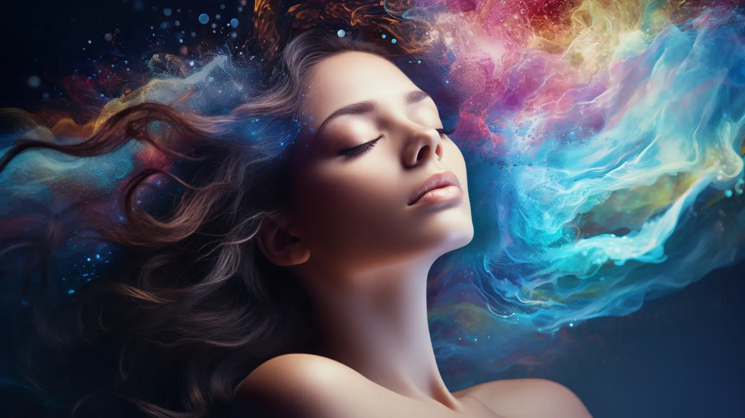 An AI-generated image of a woman experiencing quantum jumping