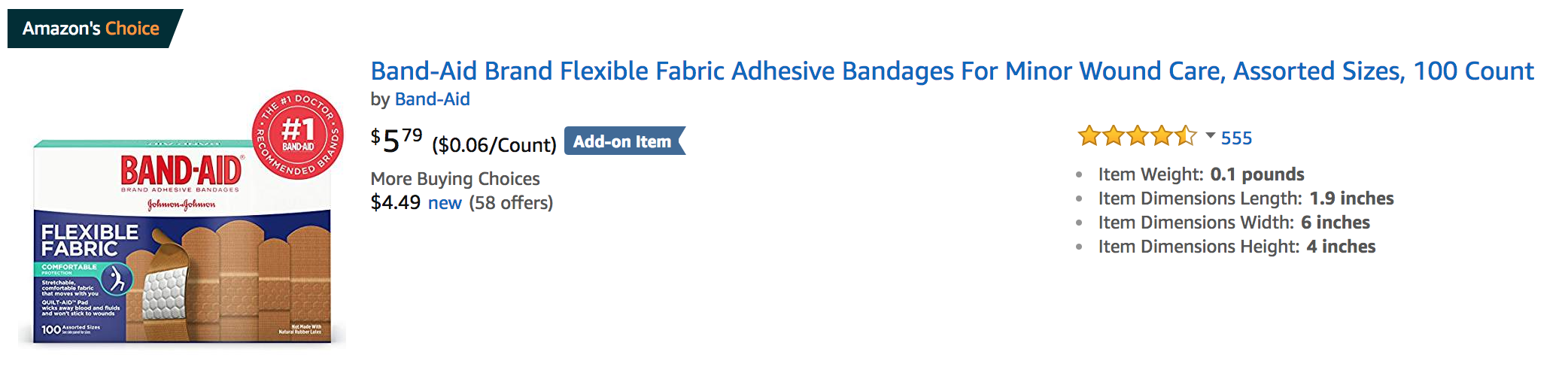 Band-Aid Brand Flexible Fabric Adhesive Bandages For Minor Wound