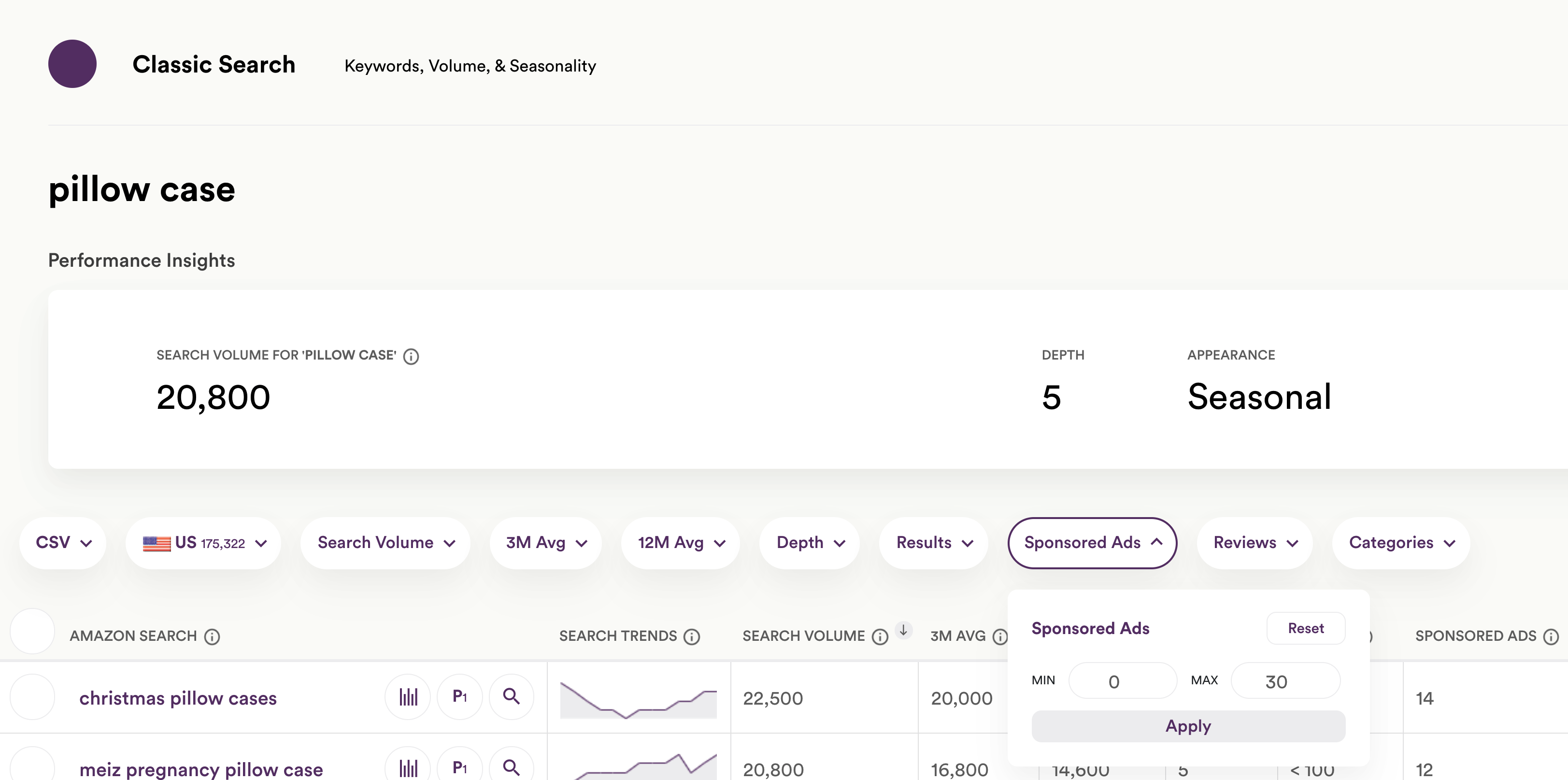 MerchantWords Advanced Search Filters for Amazon Keywords