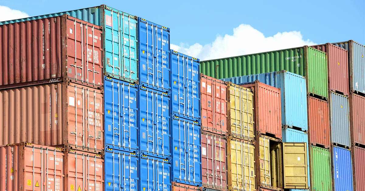 Assorted shipping containers at port