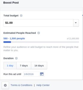 Boost Facebook Post - Duration