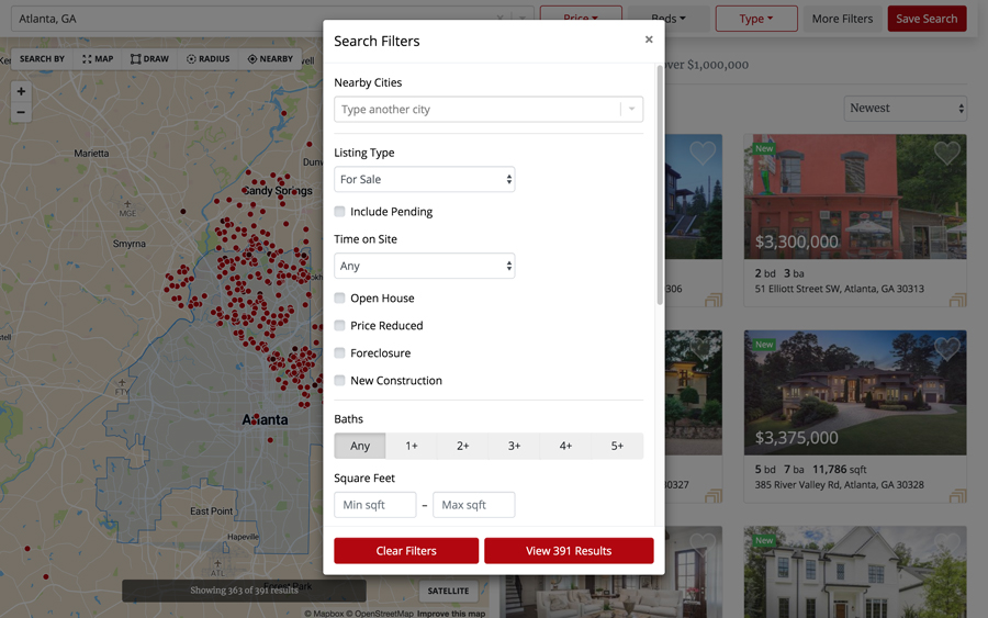 integrated IDX search filters