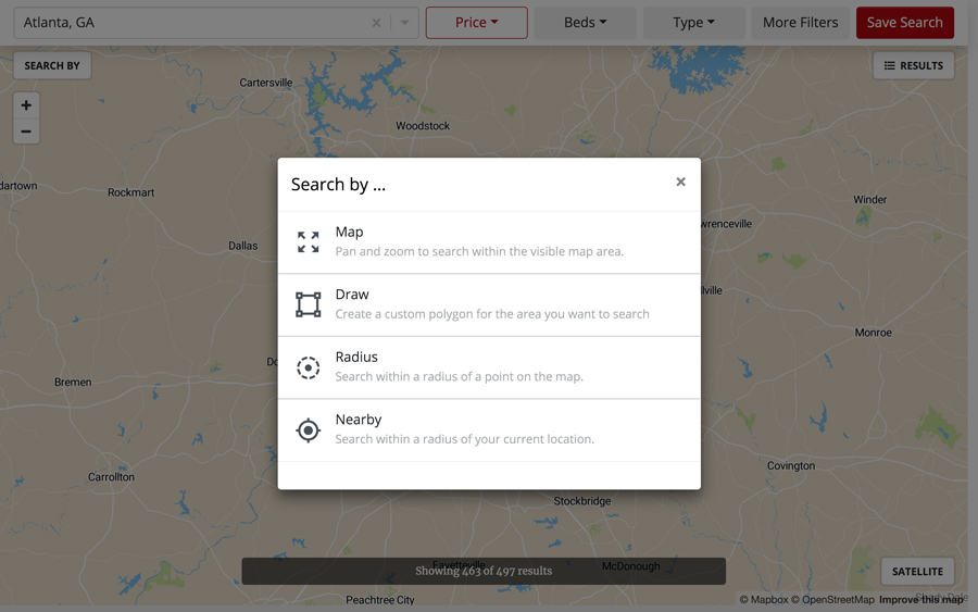 IDX map search modes