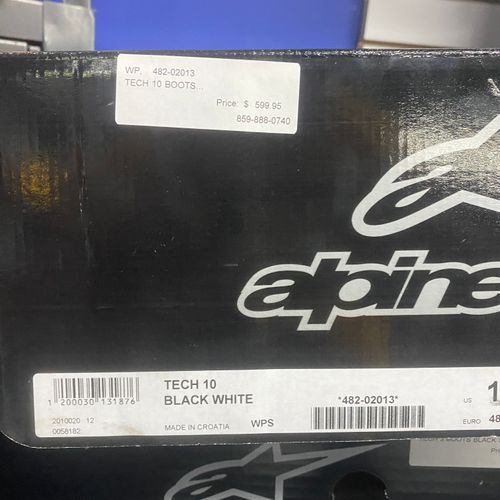 Alpinestars Tech 10 Black/White Boots Size 13