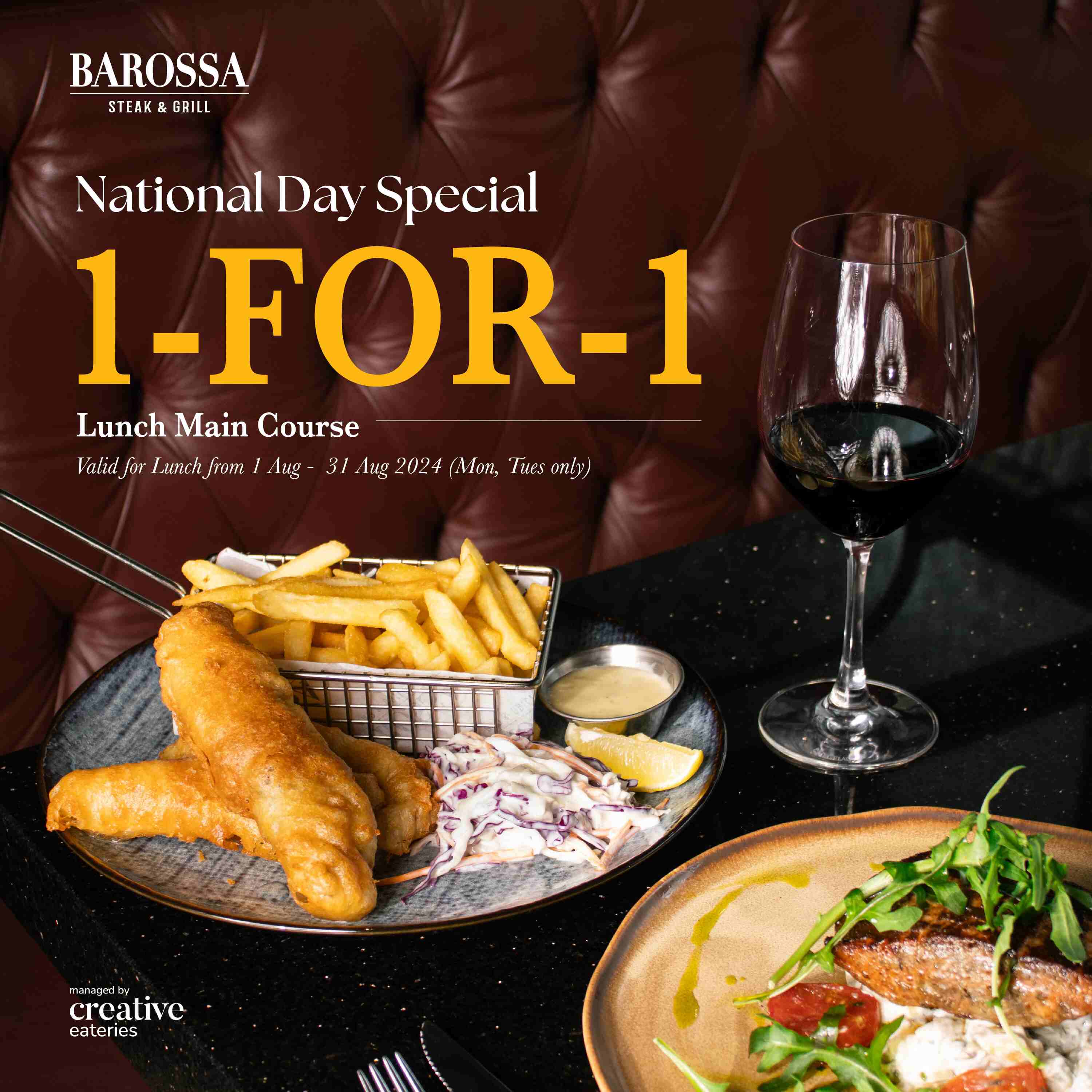 Barossa National Day Special 1 For 1 Lunch Course | Singapore Aug 2024 |  divedeals.sg