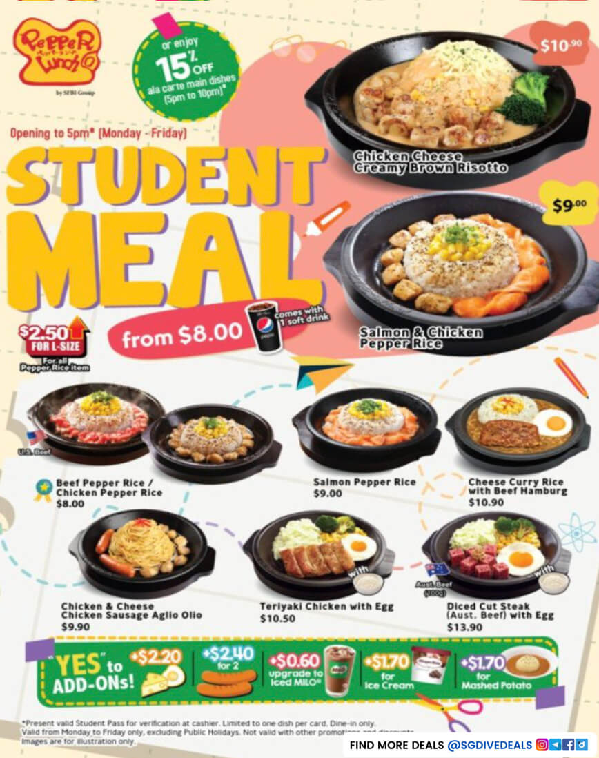 Pepper Lunch Restaurant,From $8 Student Meal