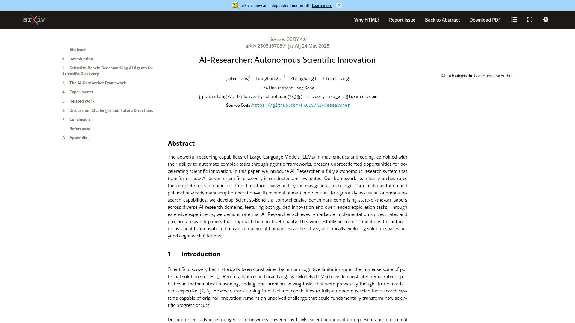 자율형 AI가 이끄는 과학 혁신의 최전선: 인류의 인지적 한계를 뛰어넘는 AI-Researcher의 모든 것