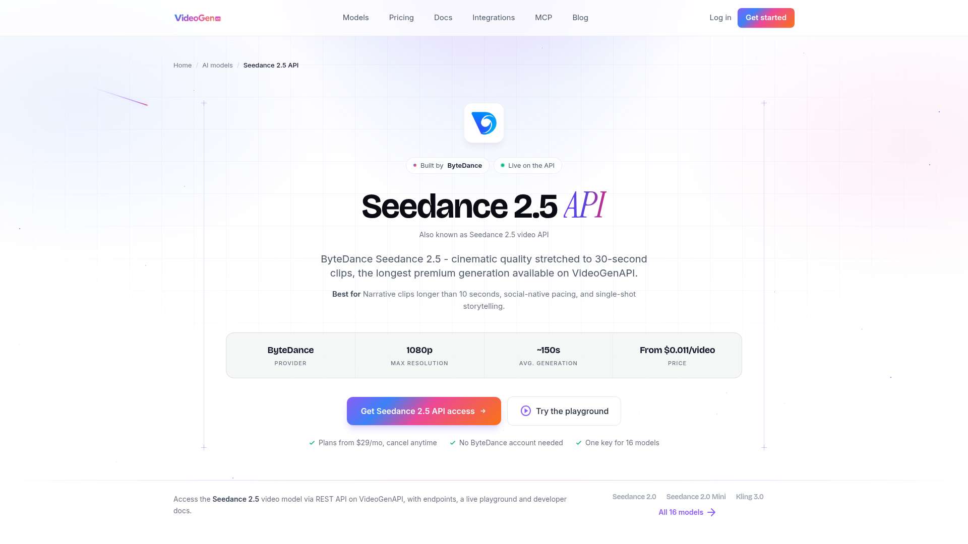 Seedance 2.5 API (VideoGenAPI)