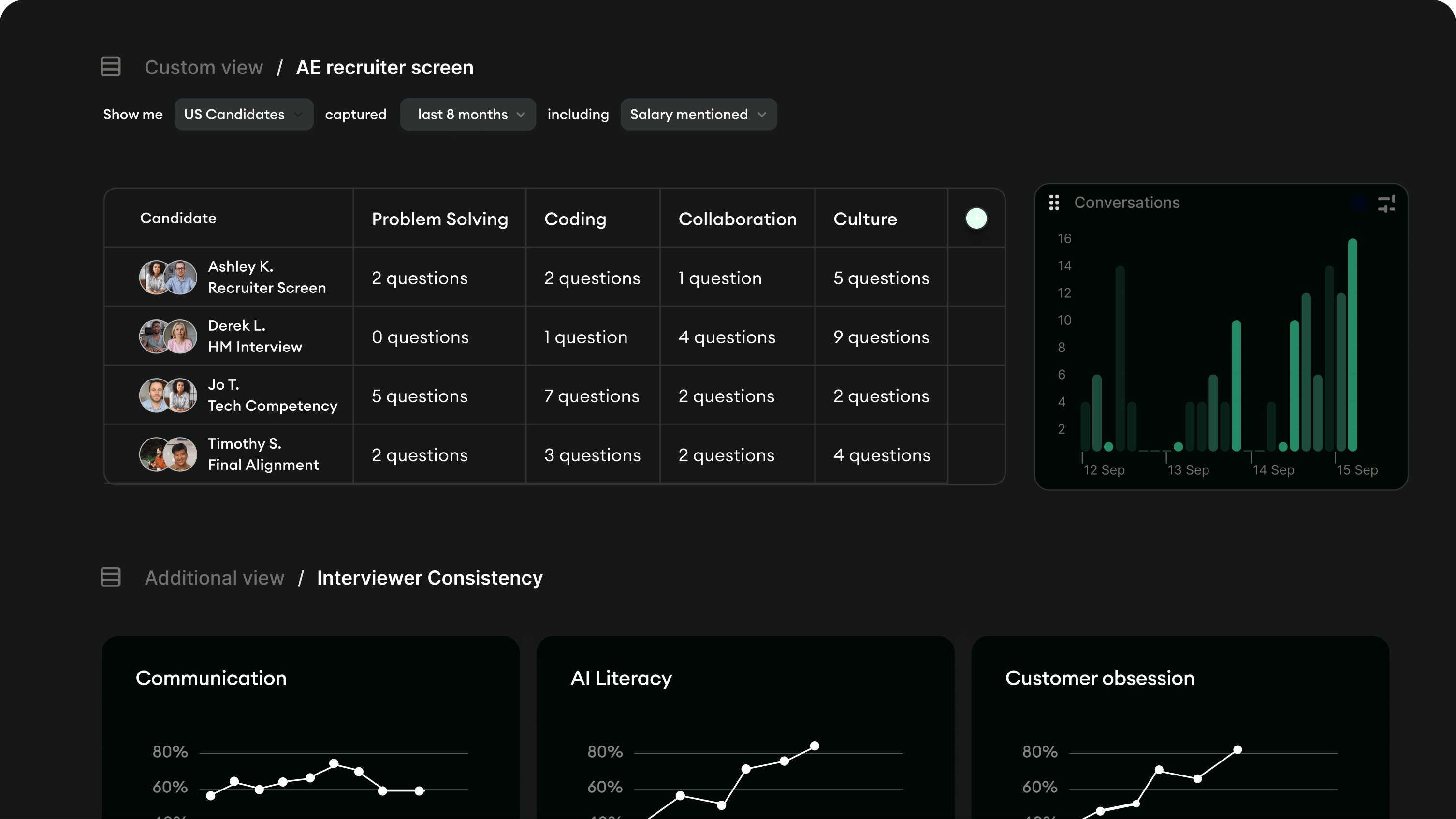 메타뷰 (Metaview) Metaview AI recruiting agent workflow and sourcing dashboard