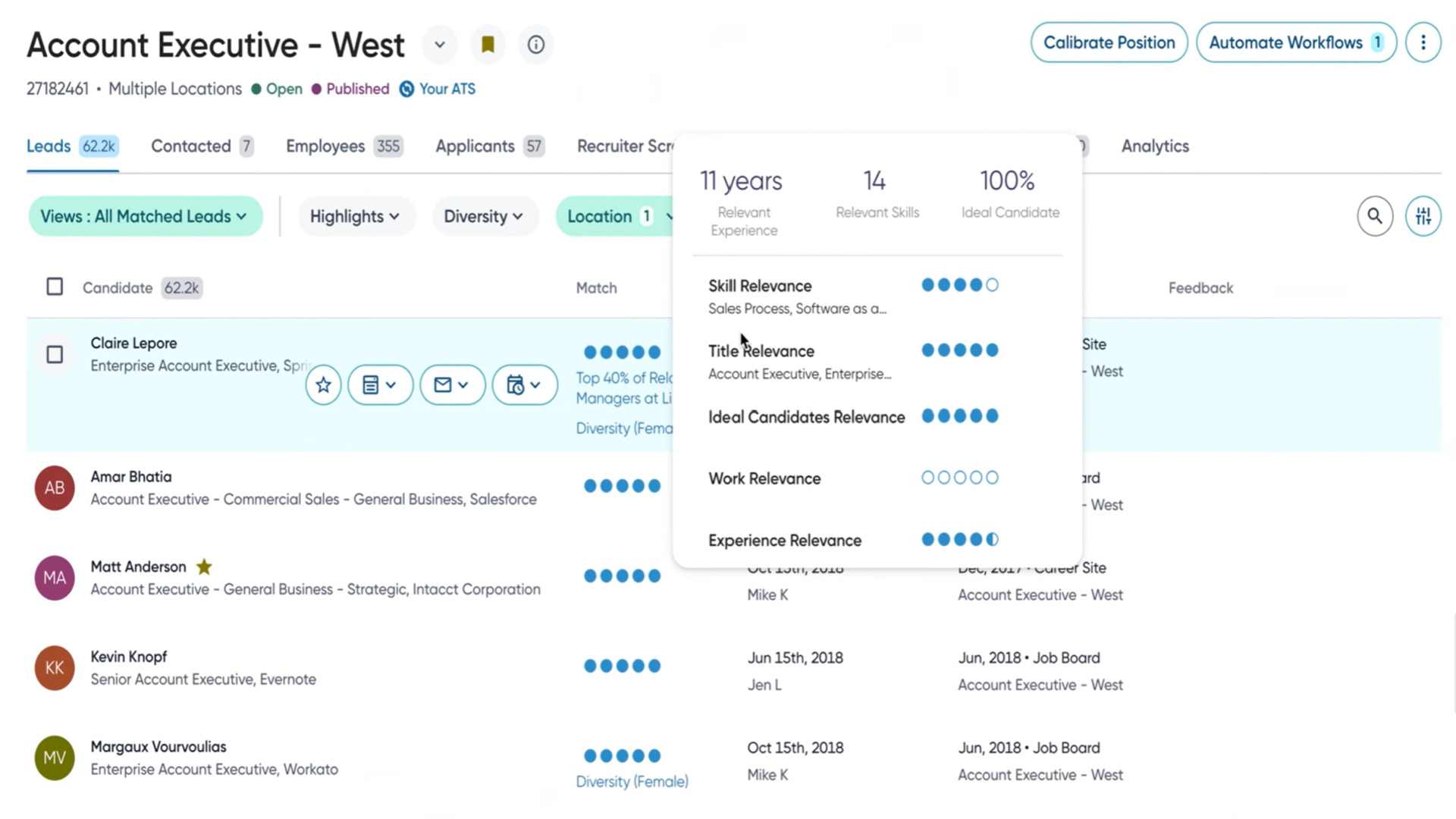에이트폴드 AI Eightfold AI talent matching analytics dashboard